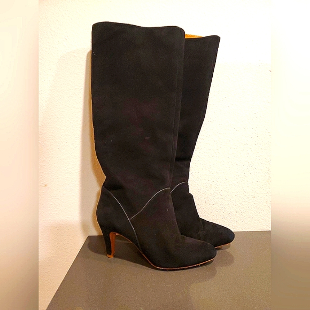Sézane Les Souliers Black Suede Knee High Boots Portugal